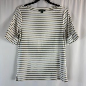 Lauren Ralph Lauren top Color: withe / beige/ gray Size: L
